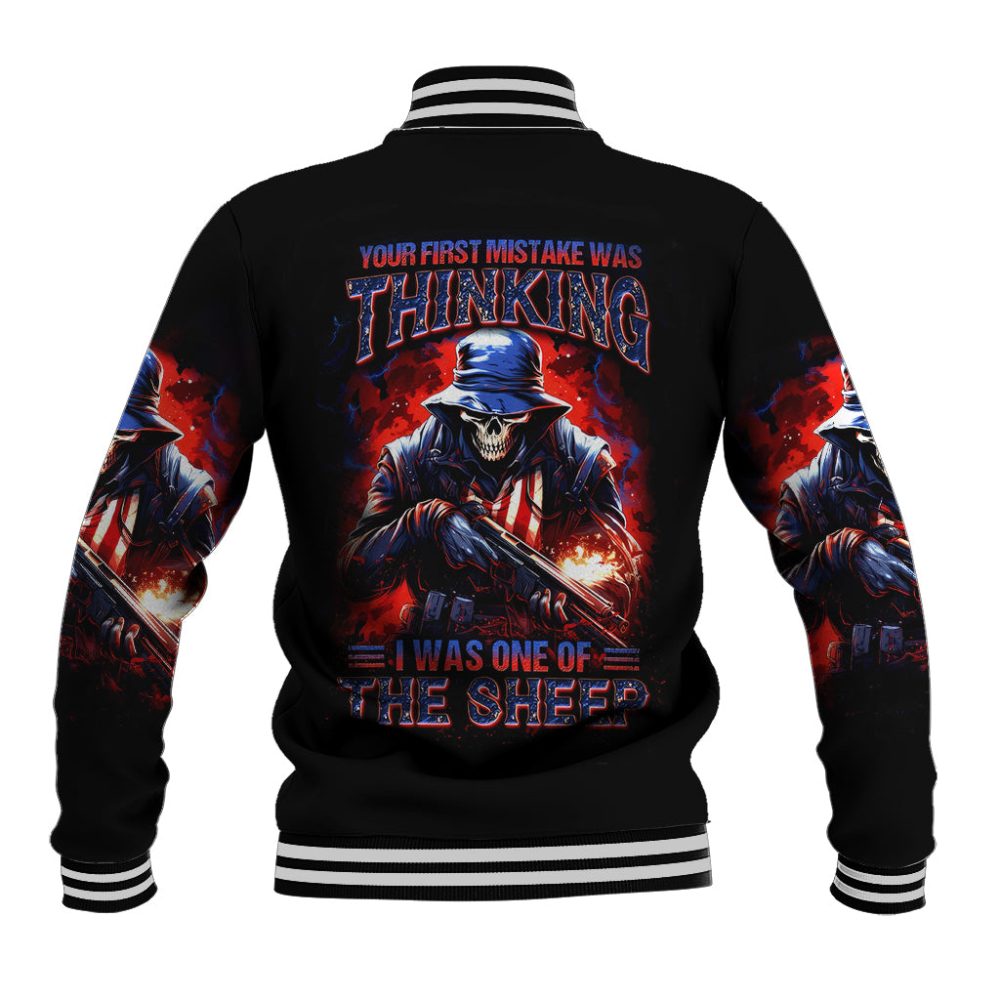 Soldier Skull Baseball Jacket Your First Mistake Was Thinking I Was One Of The Sheep Dt01