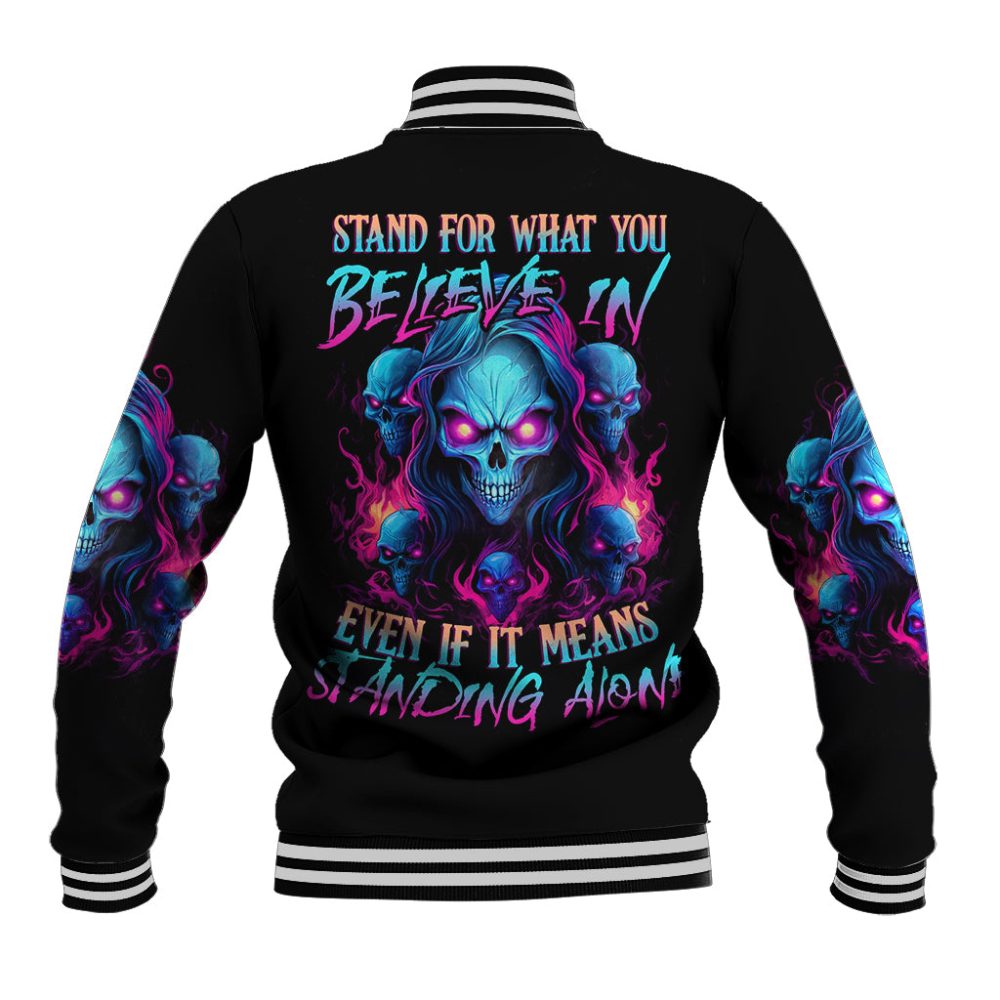 Lady Skull Baseball Jacket Stand For What You Believe In Even If It Means Standing Alone Dt01