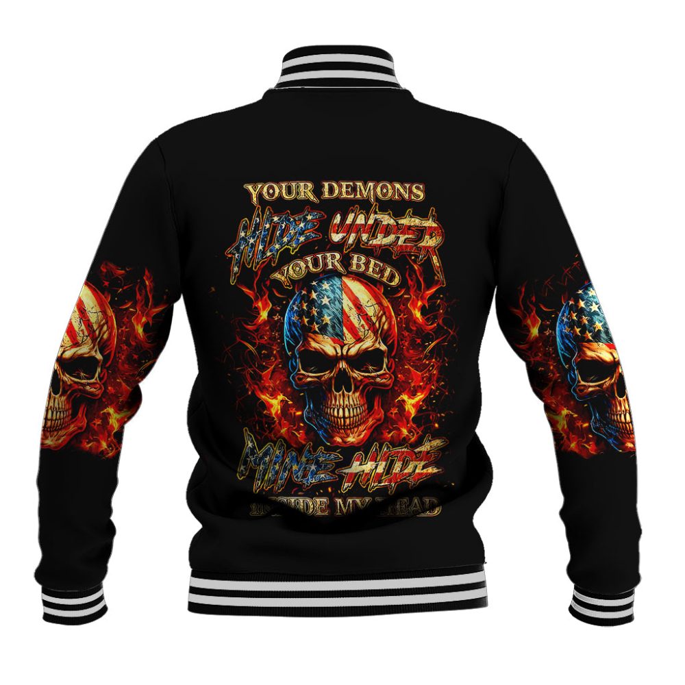 Fire Skull Baseball Jacket My Demon Hide Inside My Head Dt01