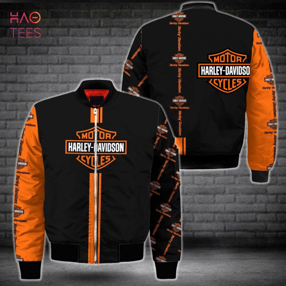 Best Harley Davidson Black Mix Orange Luxury Brand Bomber Jacket Limited Edition