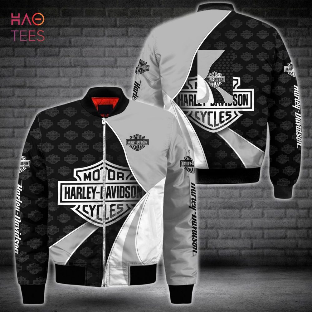 Stylish Harley-Davidson Bomber Jacket - Black &amp; White Design, Perfect For Bike Enthusiasts