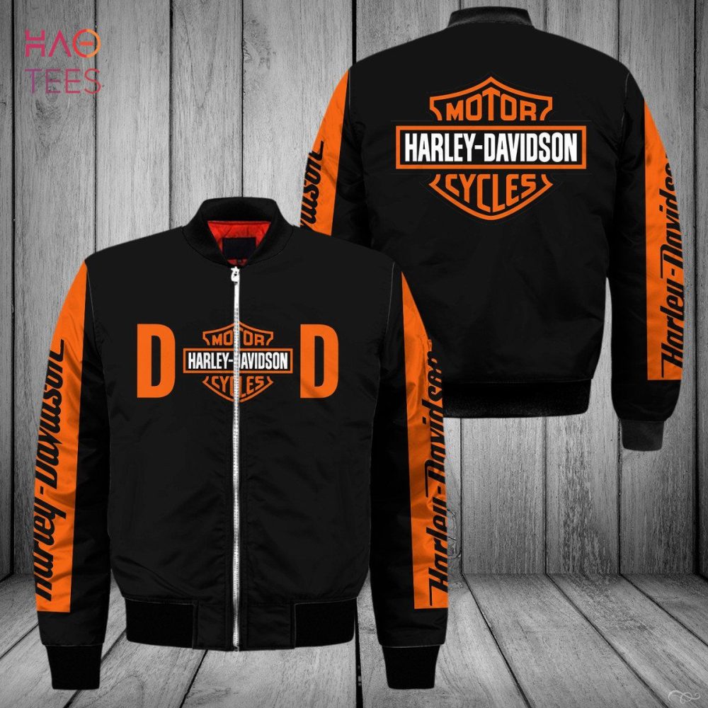 Stylish Harley Davidson Bomber Jacket - Black &amp; Orange, Iconic Logo, Premium Quality