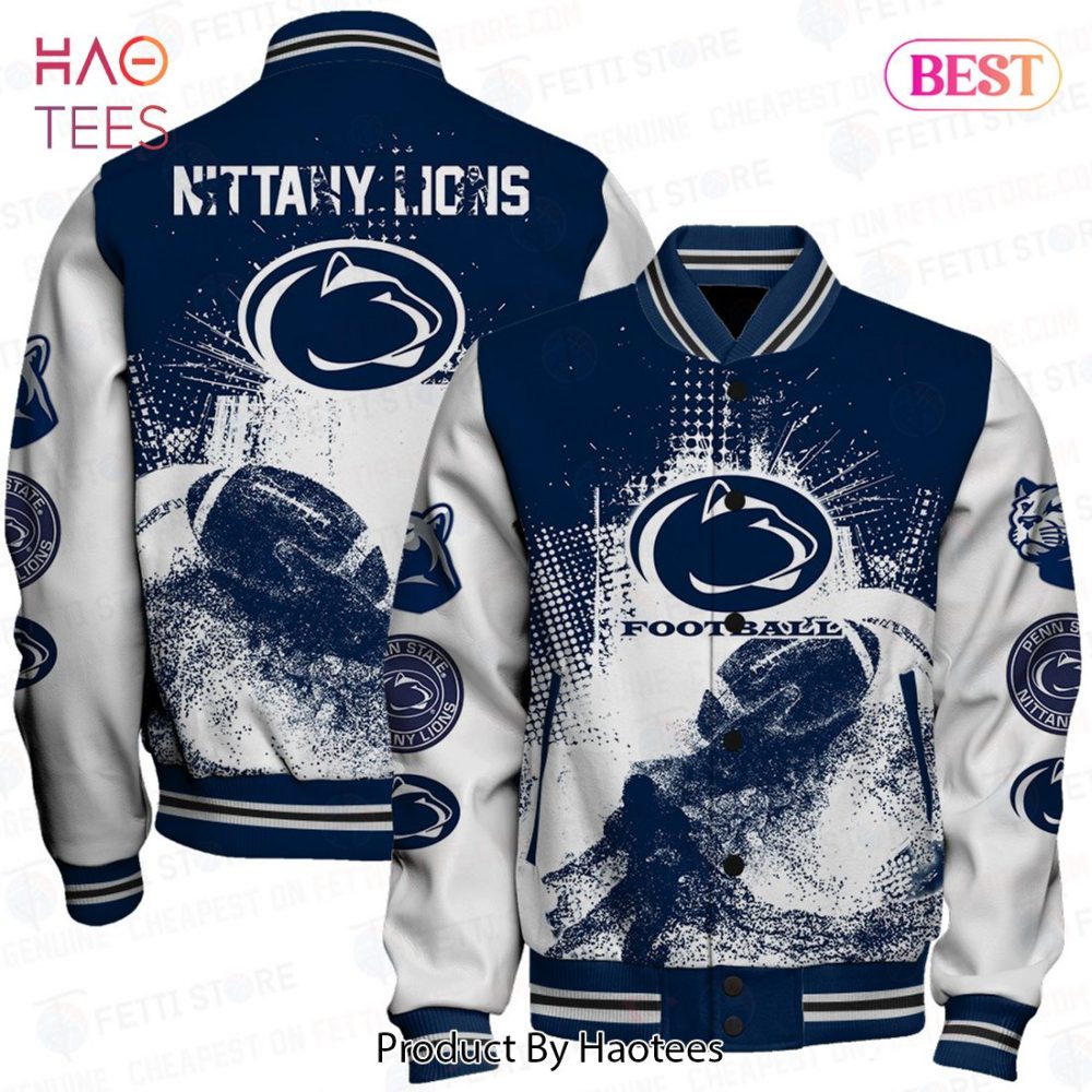 Nittany Lions Varsity Jacket – Stylish Blue &amp; White Football Team Bomber