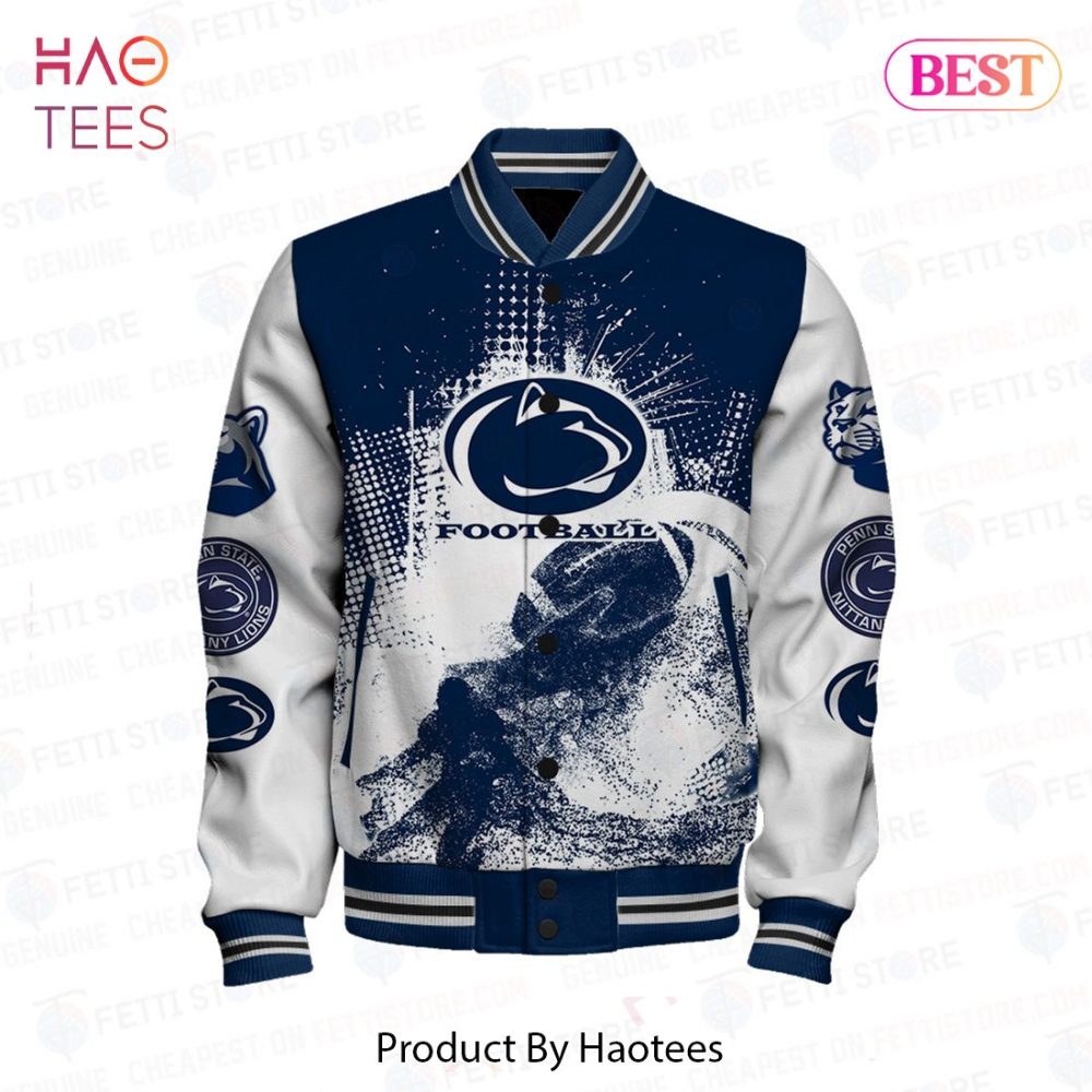 Nittany Lions Varsity Jacket – Stylish Blue &amp; White Football Team Bomber