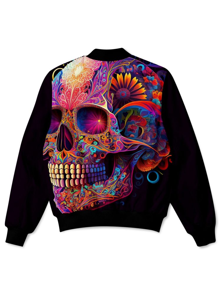 Skull Bomber Jacket Flower Sugar Skull Graphic Bomber Colorful Unisex Jacket Jacket