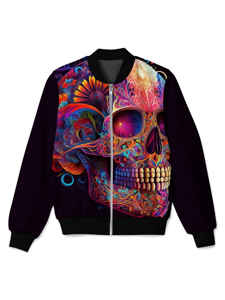 Skull Bomber Jacket Flower Sugar Skull Graphic Bomber Colorful Unisex Jacket Jacket