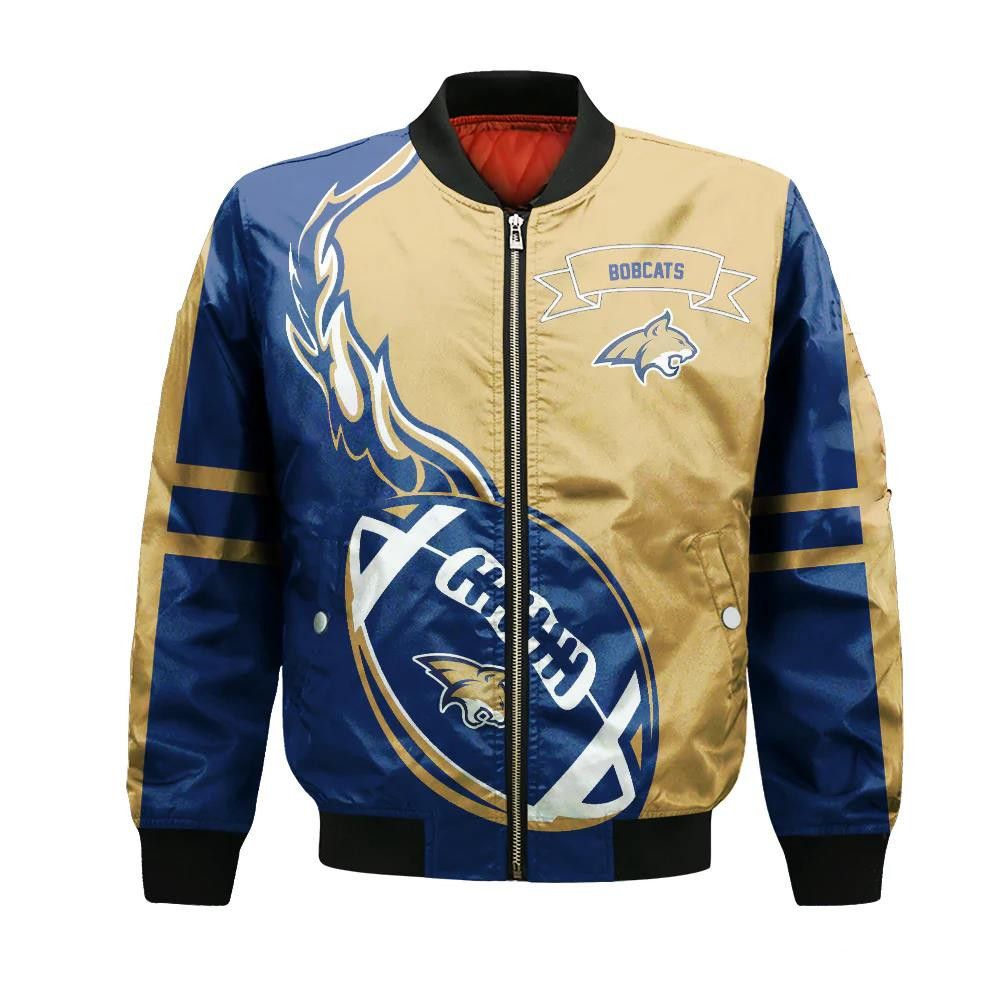 Montana State Bobcats Bomber Jacket 3D Printed Flame Ball Pattern