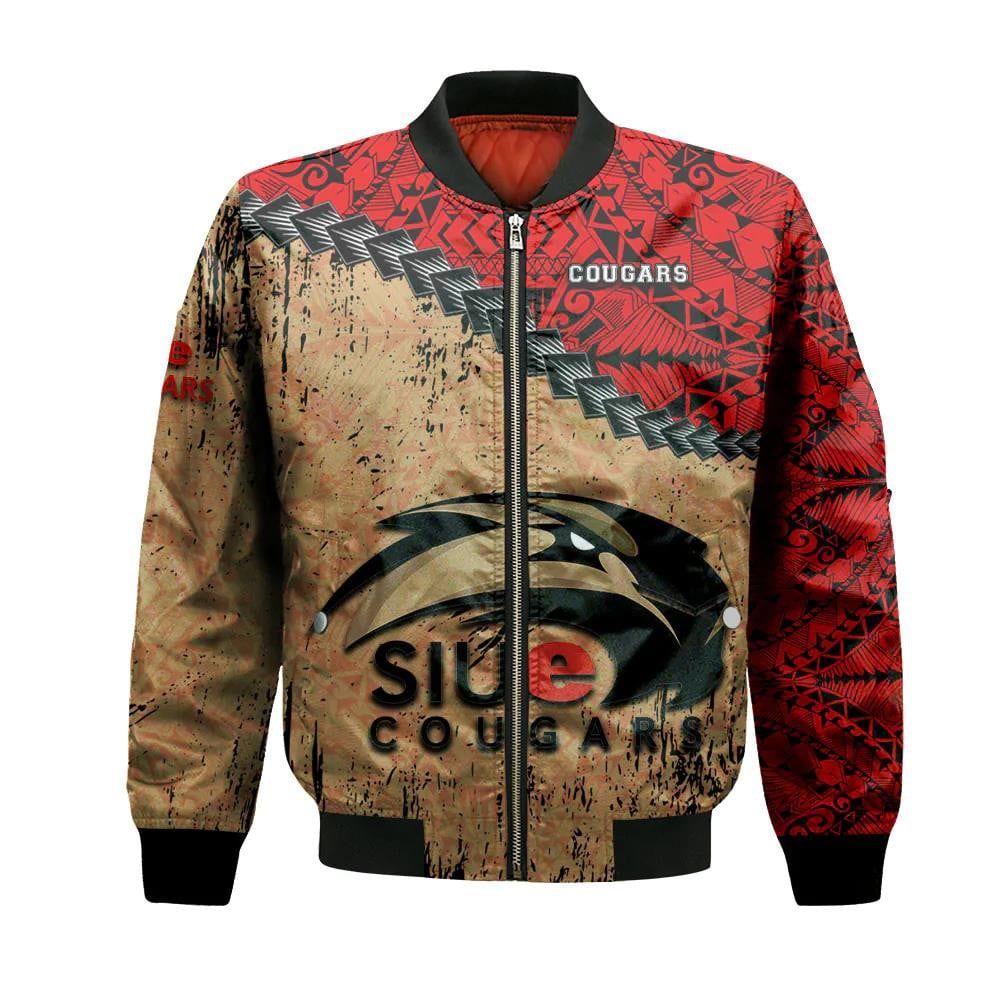 Siu Edwardsville Cougars Bomber Jacket 3D Printed Grunge Polynesian Tattoo