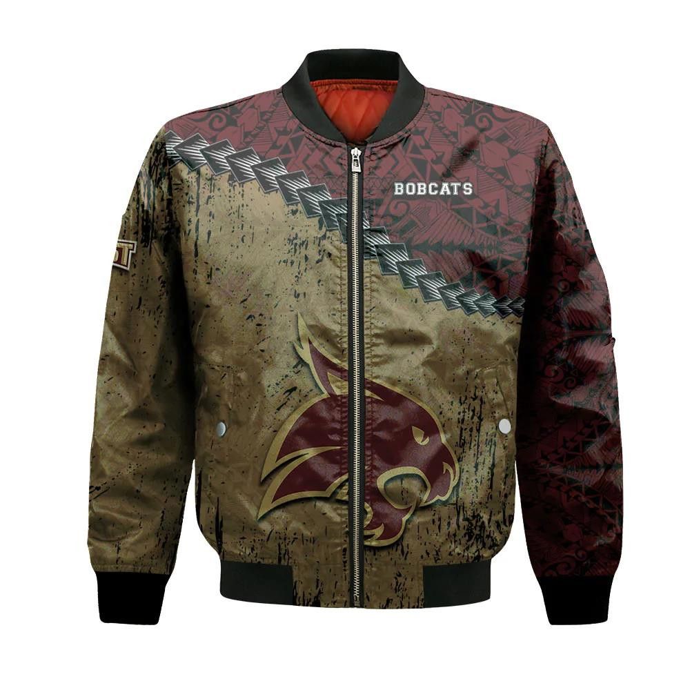 Texas State Bobcats Bomber Jacket 3D Printed Grunge Polynesian Tattoo