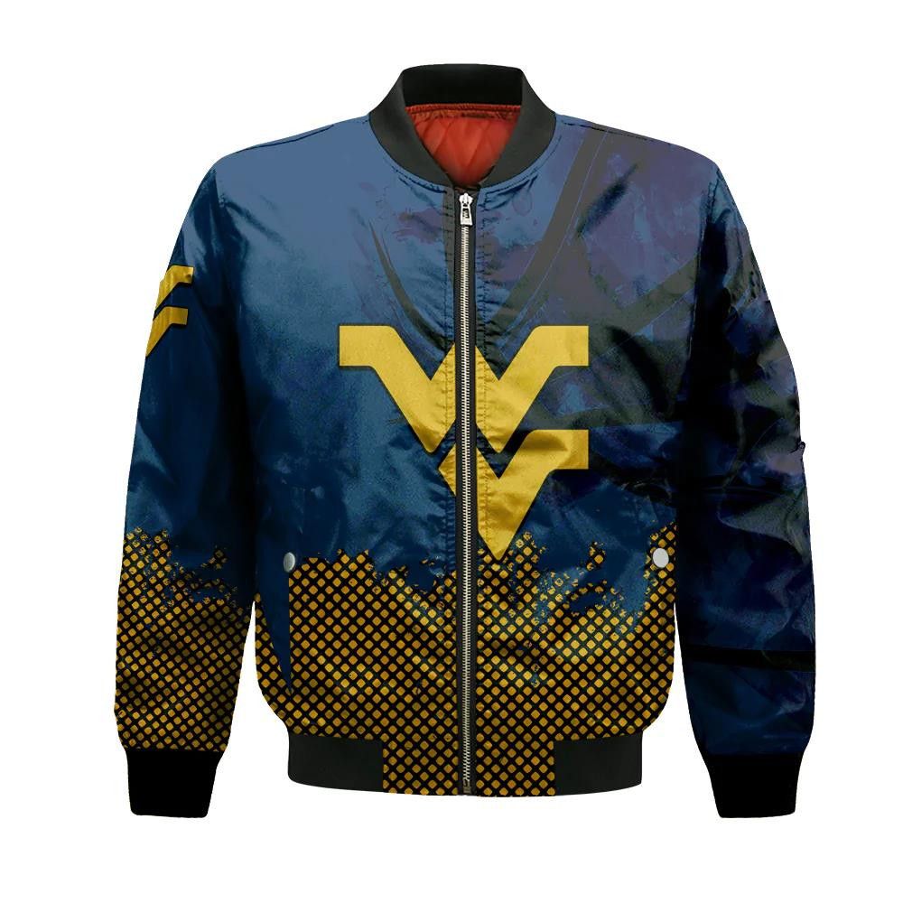 West Virginia Mountaineers Bomber Jacket 3D Printed Basketball Net Grunge Pattern