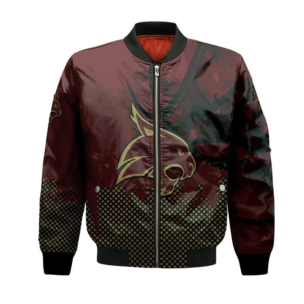 Texas State Bobcats Bomber Jacket 3D Printed Basketball Net Grunge Pattern