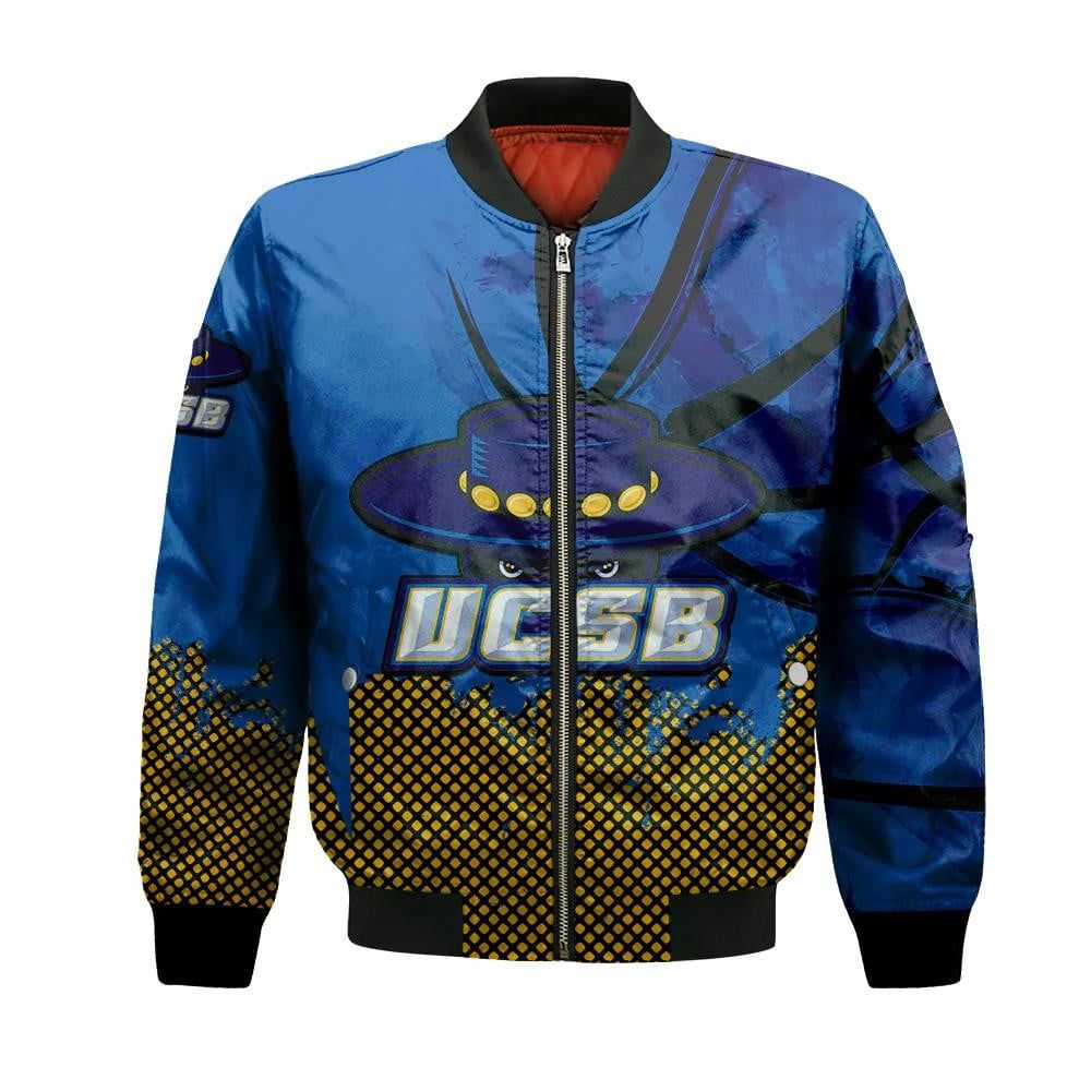 Uc Santa Barbara Gauchos Bomber Jacket 3D Printed Basketball Net Grunge Pattern