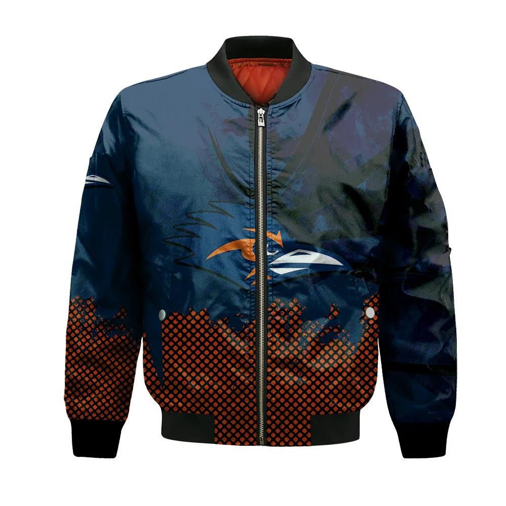 Utsa Roadrunners Bomber Jacket 3D Printed Basketball Net Grunge Pattern
