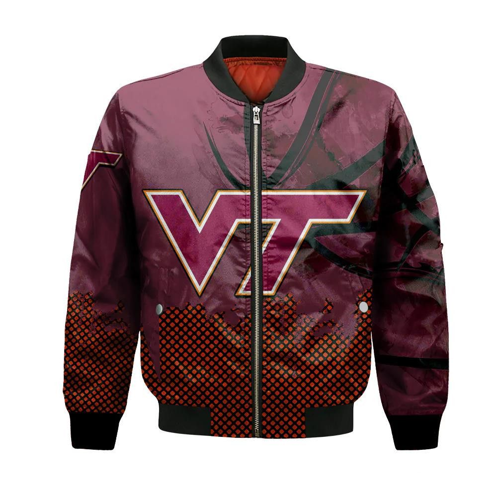 Virginia Tech Hokies Bomber Jacket 3D Printed Basketball Net Grunge Pattern