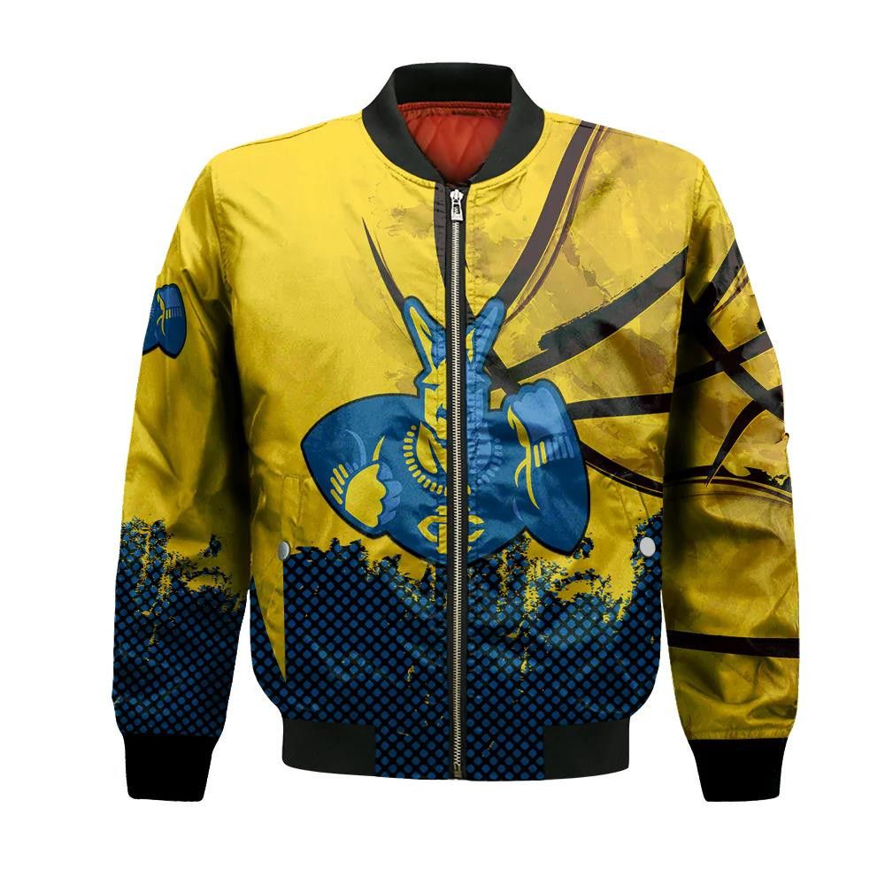 Umkc Kangaroos Bomber Jacket 3D Printed Basketball Net Grunge Pattern