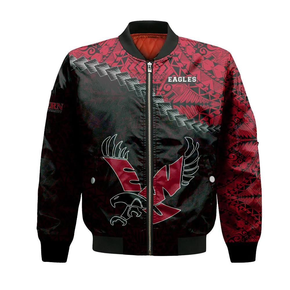 Eastern Washington Eagles Bomber Jacket 3D Printed Grunge Polynesian Tattoo