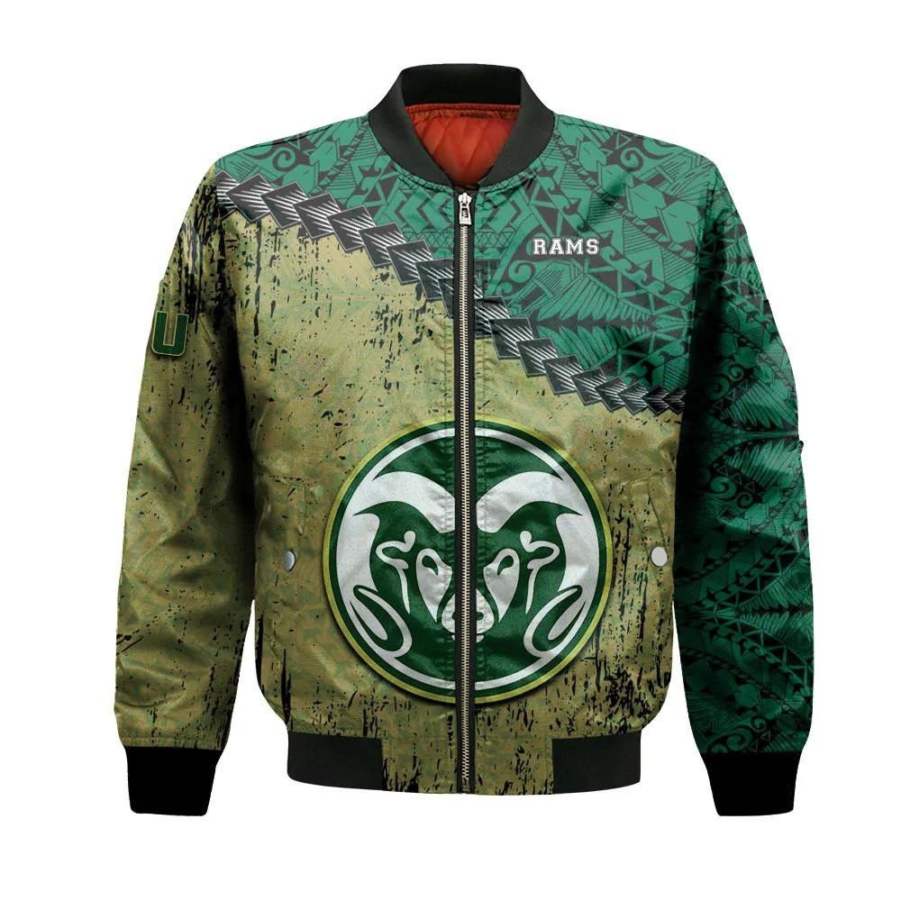 Colorado State Rams Bomber Jacket 3D Printed Grunge Polynesian Tattoo