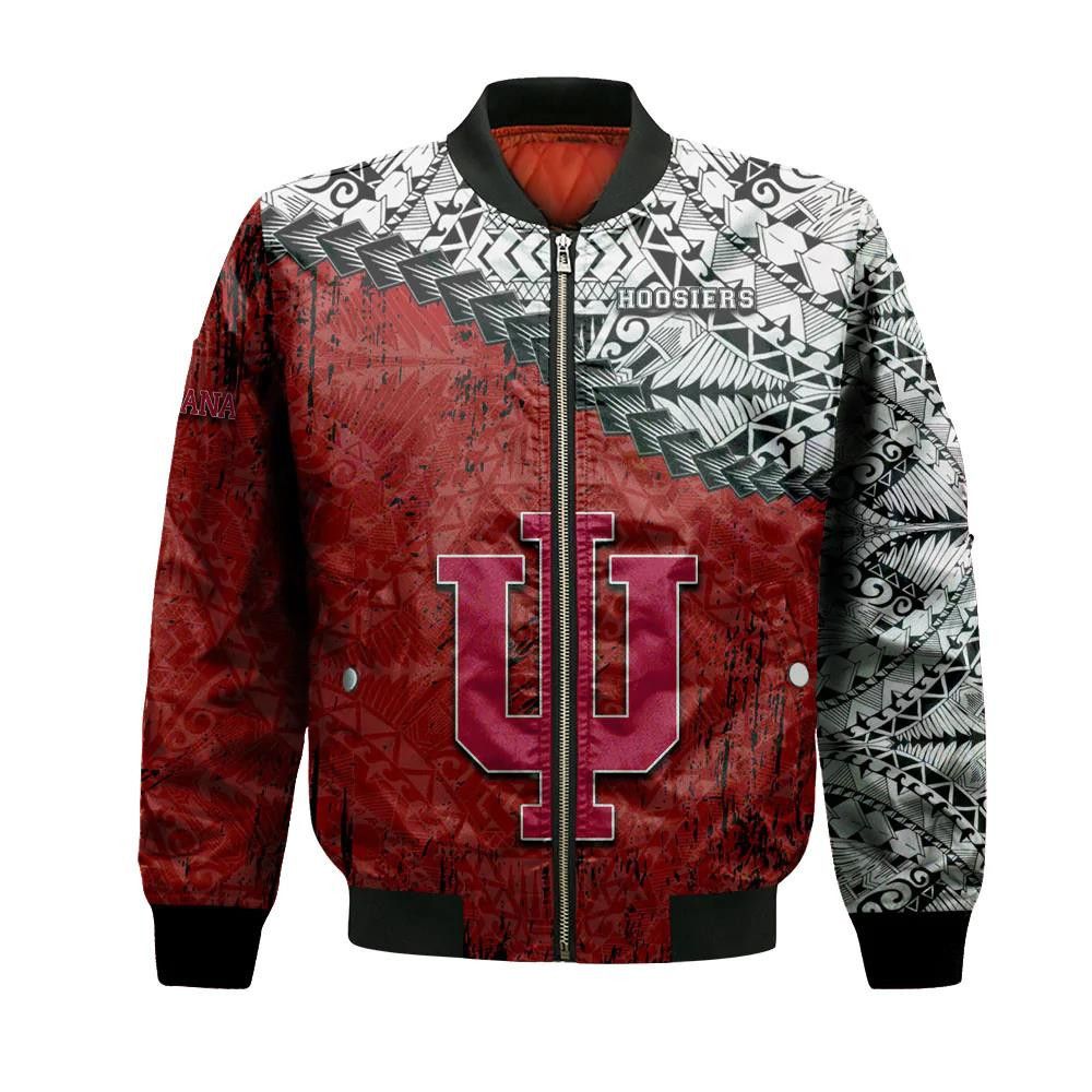 Indiana Hoosiers Bomber Jacket 3D Printed Grunge Polynesian Tattoo