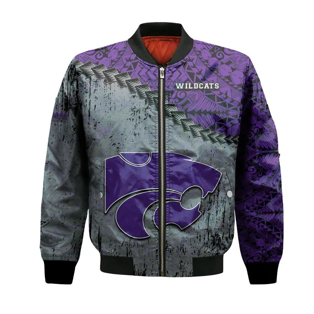 Kansas State Wildcats Bomber Jacket 3D Printed Grunge Polynesian Tattoo