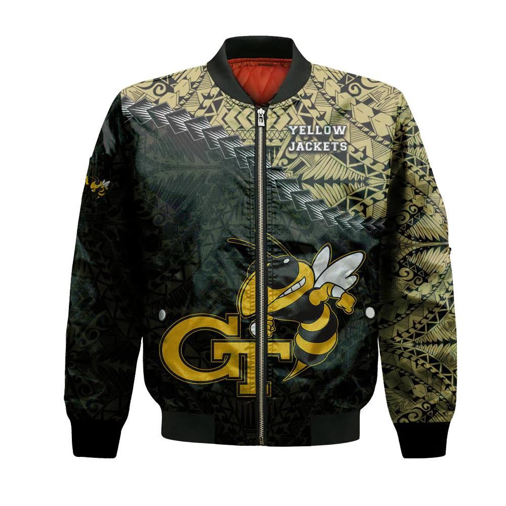Georgia Tech Yellow Jackets Bomber Jacket 3D Printed Grunge Polynesian Tattoo