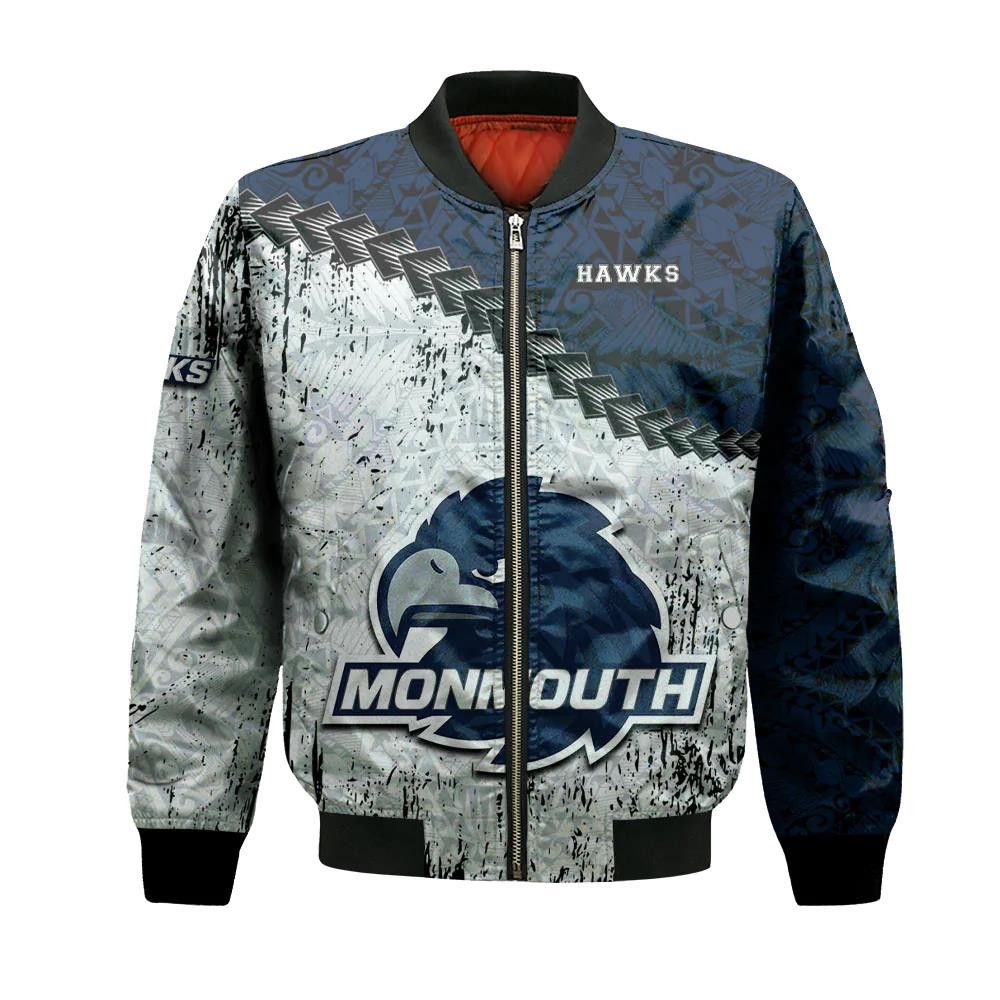 Monmouth Hawks Bomber Jacket 3D Printed Grunge Polynesian Tattoo