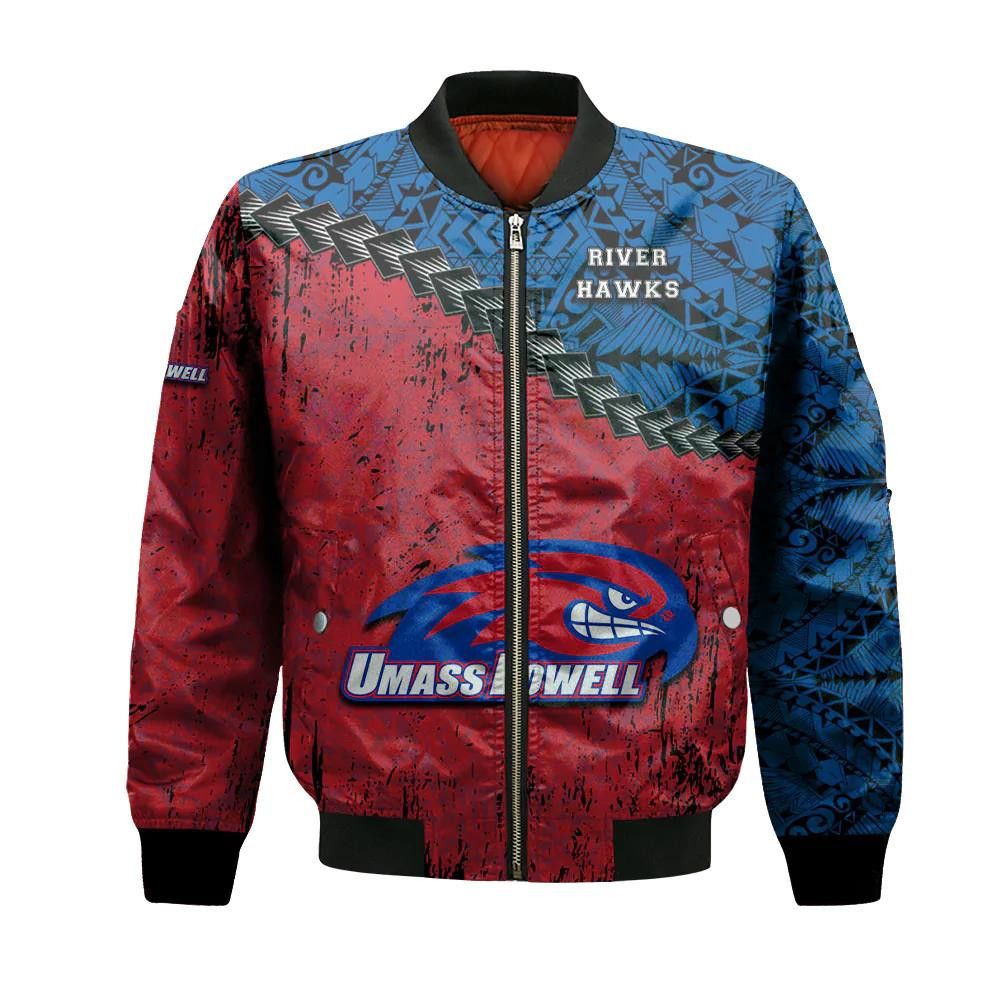 Umass Lowell River Hawks Bomber Jacket 3D Printed Grunge Polynesian Tattoo