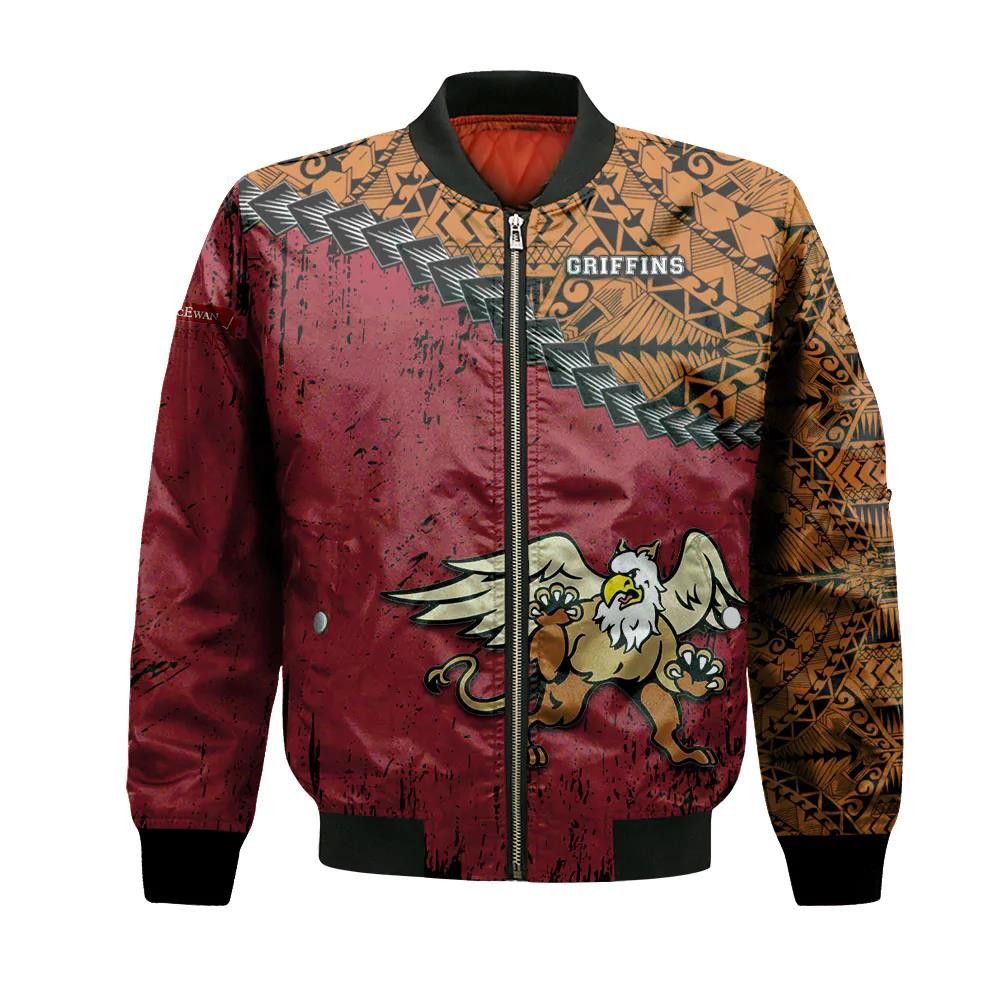 Macewan Griffins Bomber Jacket 3D Printed Grunge Polynesian Tattoo