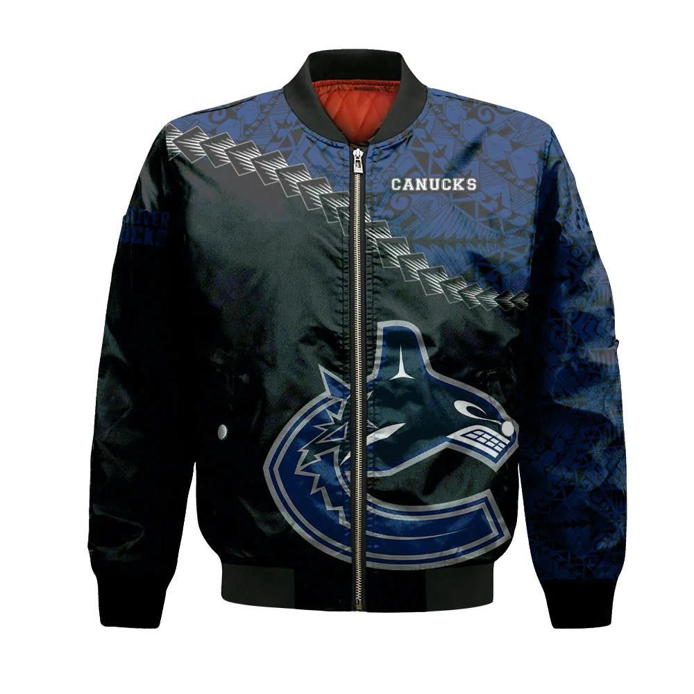 Vancouver Canucks Bomber Jacket 3D Printed Grunge Polynesian Tattoo