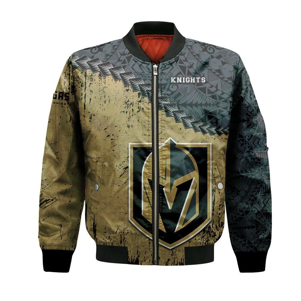 Vegas Golden Knights Bomber Jacket 3D Printed Grunge Polynesian Tattoo