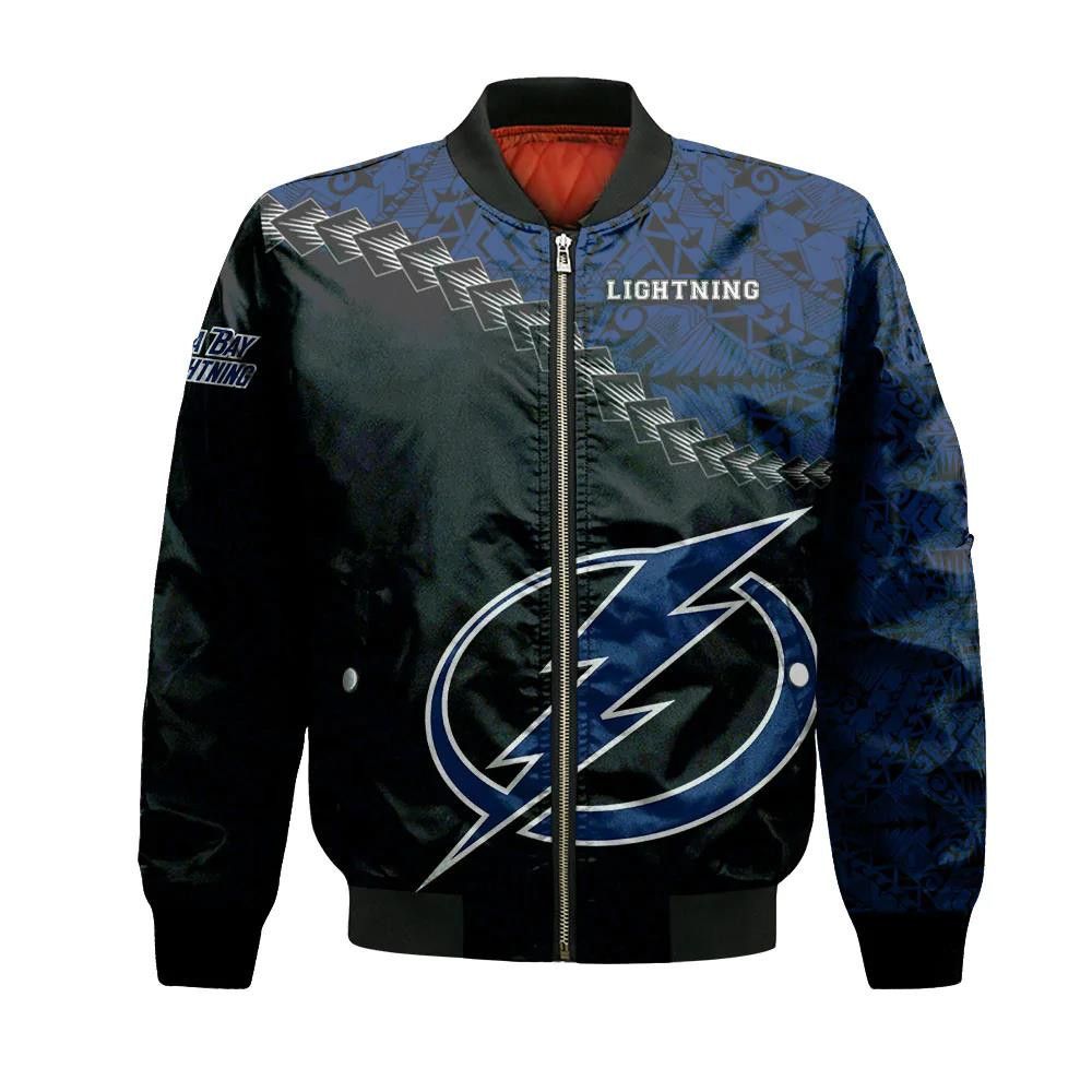 Tampa Bay Lightning Bomber Jacket 3D Printed Grunge Polynesian Tattoo