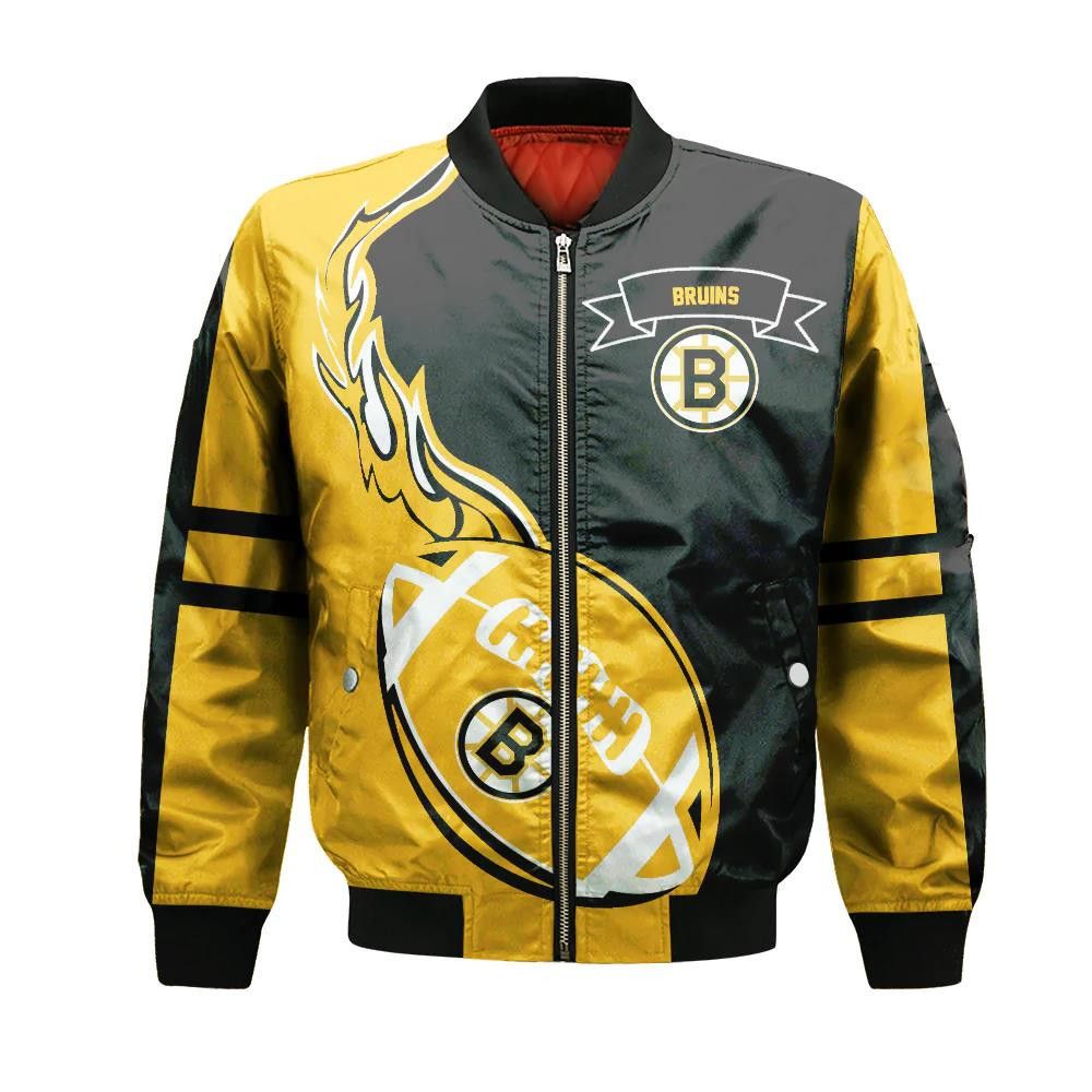 Boston Bruins Bomber Jacket 3D Printed Flame Ball Pattern