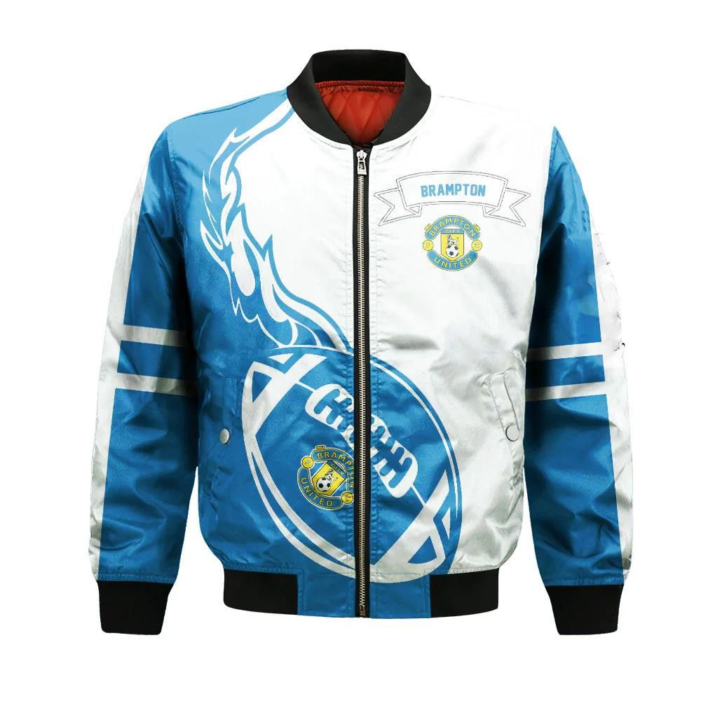 Brampton City United Fc Bomber Jacket 3D Printed Flame Ball Pattern