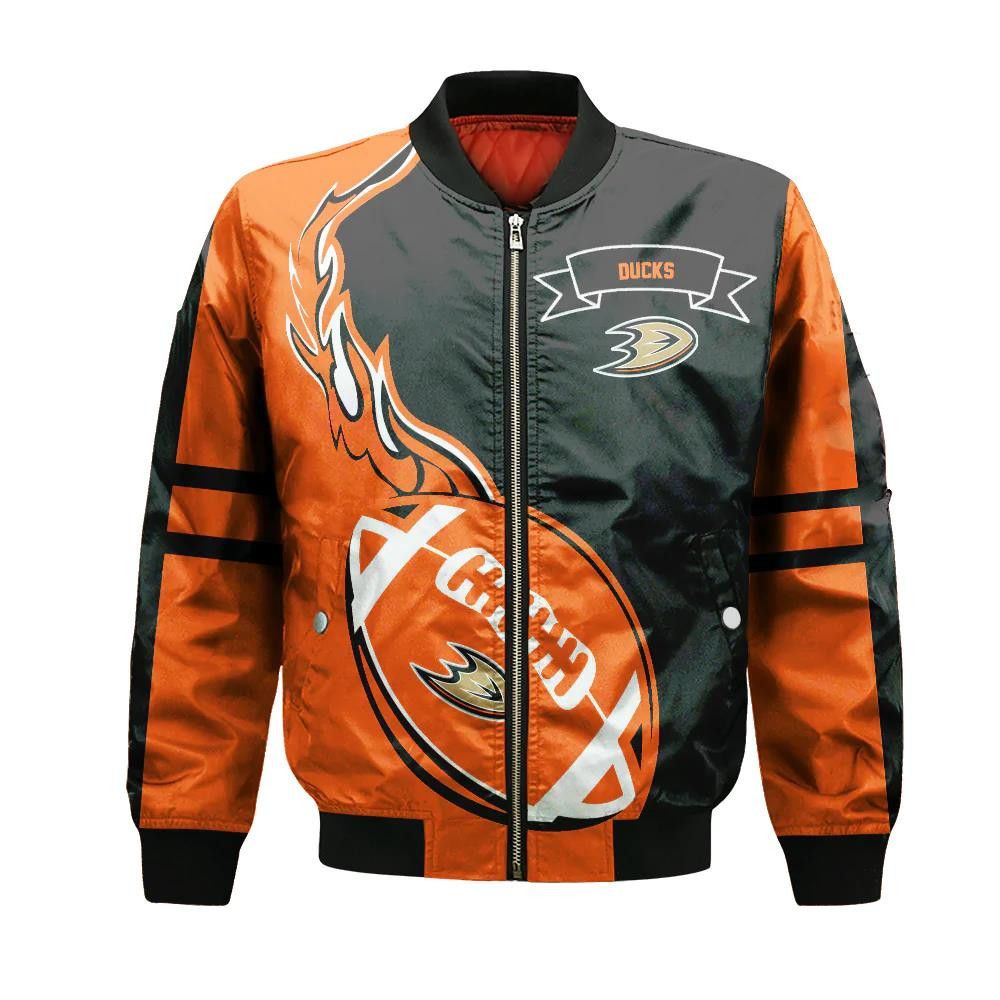 Anaheim Ducks Bomber Jacket 3D Printed Flame Ball Pattern