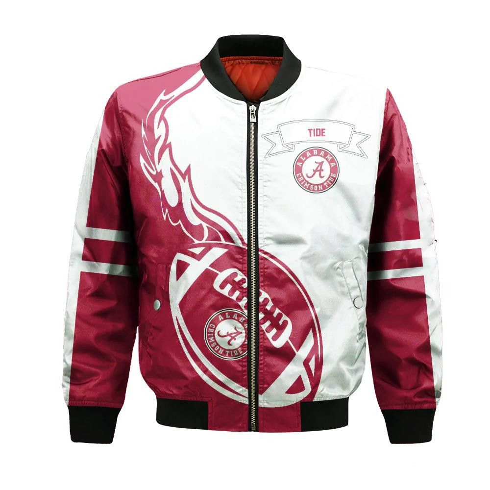 Alabama Crimson Tide Bomber Jacket 3D Printed Flame Ball Pattern
