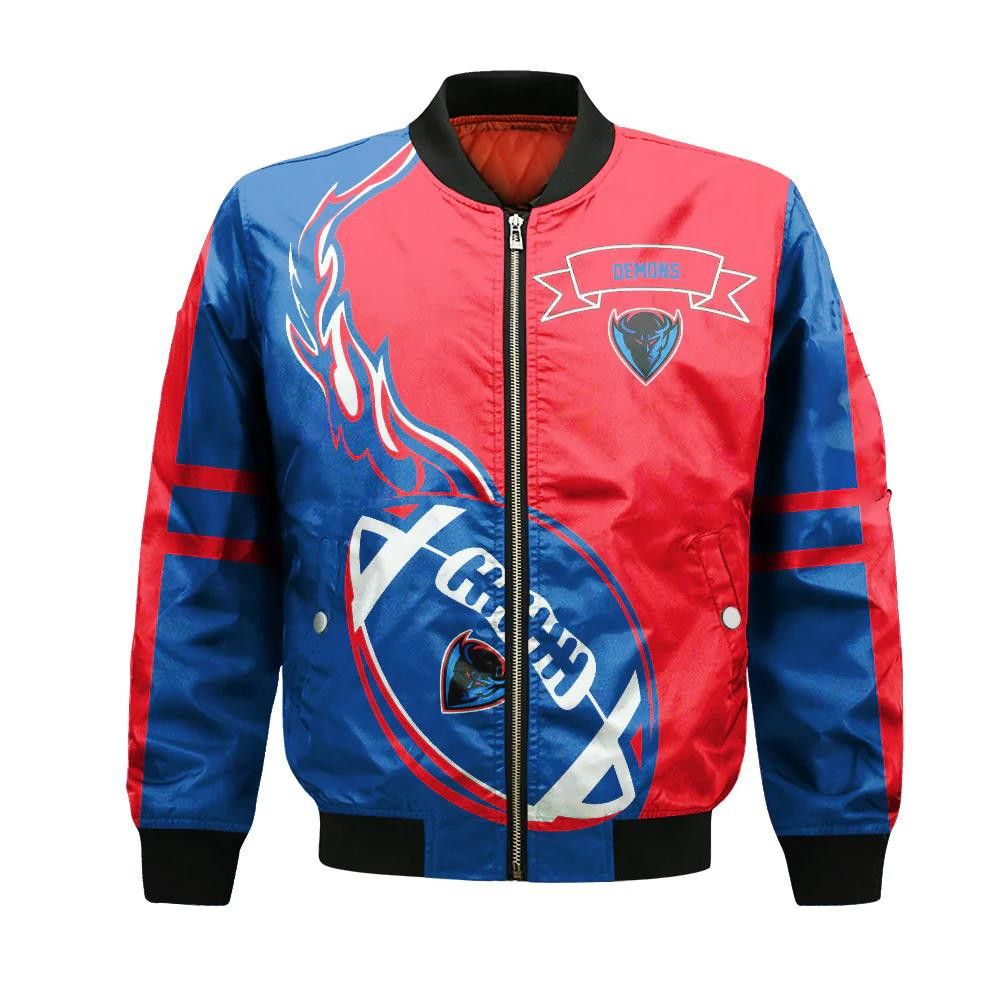 Depaul Blue Demons Bomber Jacket 3D Printed Flame Ball Pattern