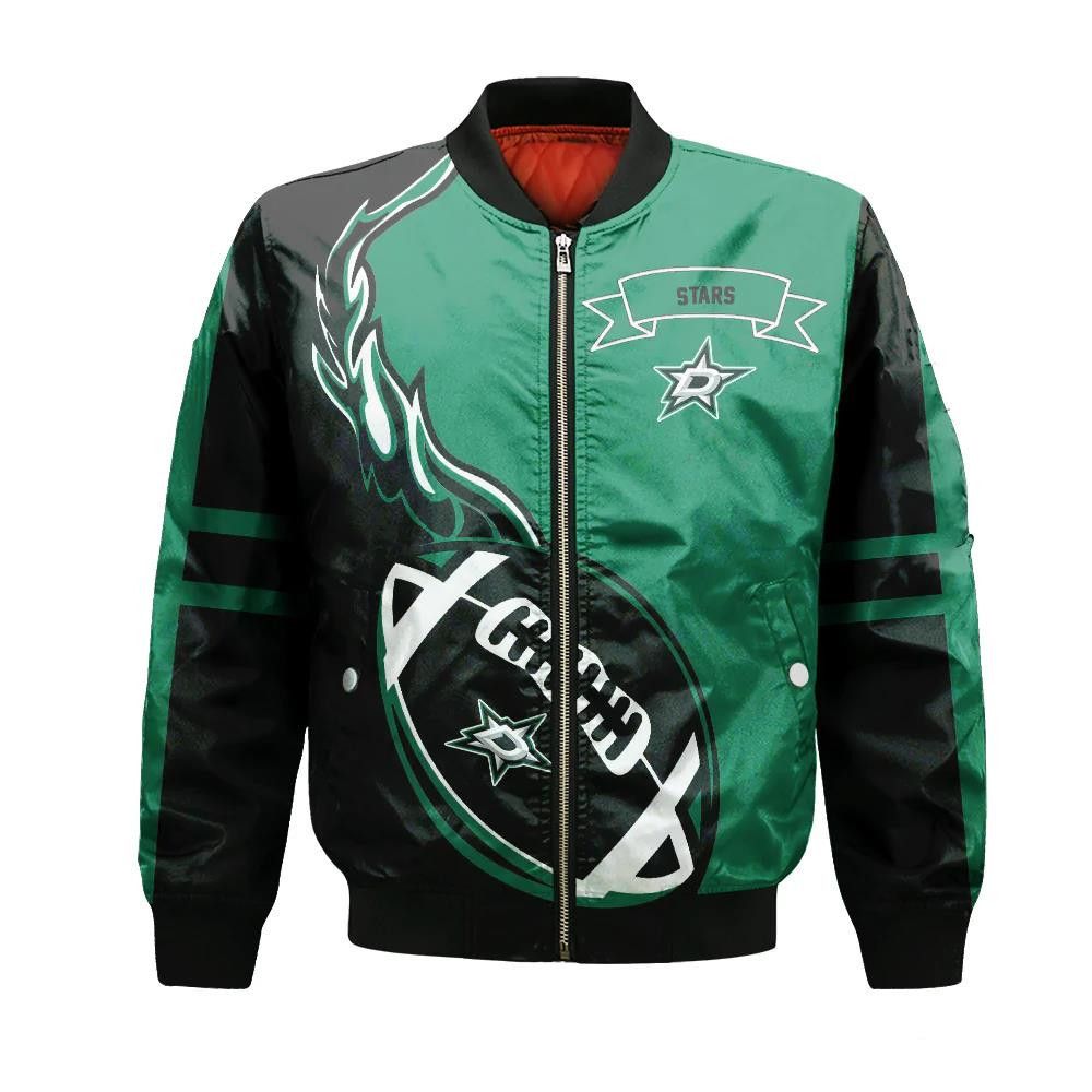 Dallas Stars Bomber Jacket 3D Printed Flame Ball Pattern