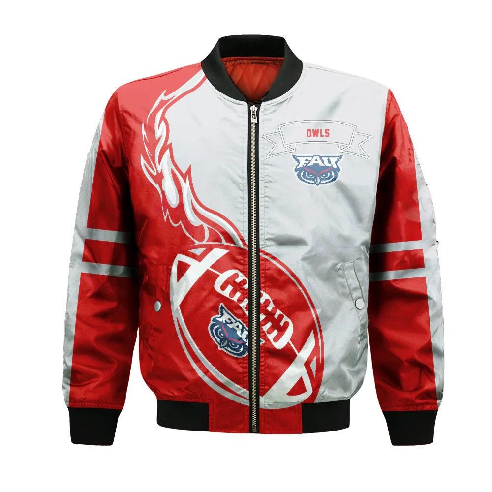 Florida Atlantic Owls Bomber Jacket 3D Printed Flame Ball Pattern