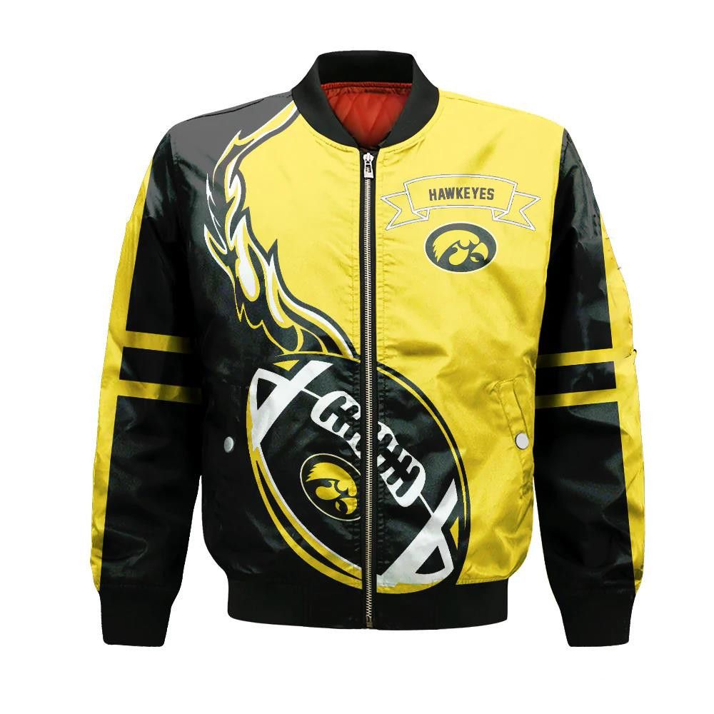 Iowa Hawkeyes Bomber Jacket 3D Printed Flame Ball Pattern