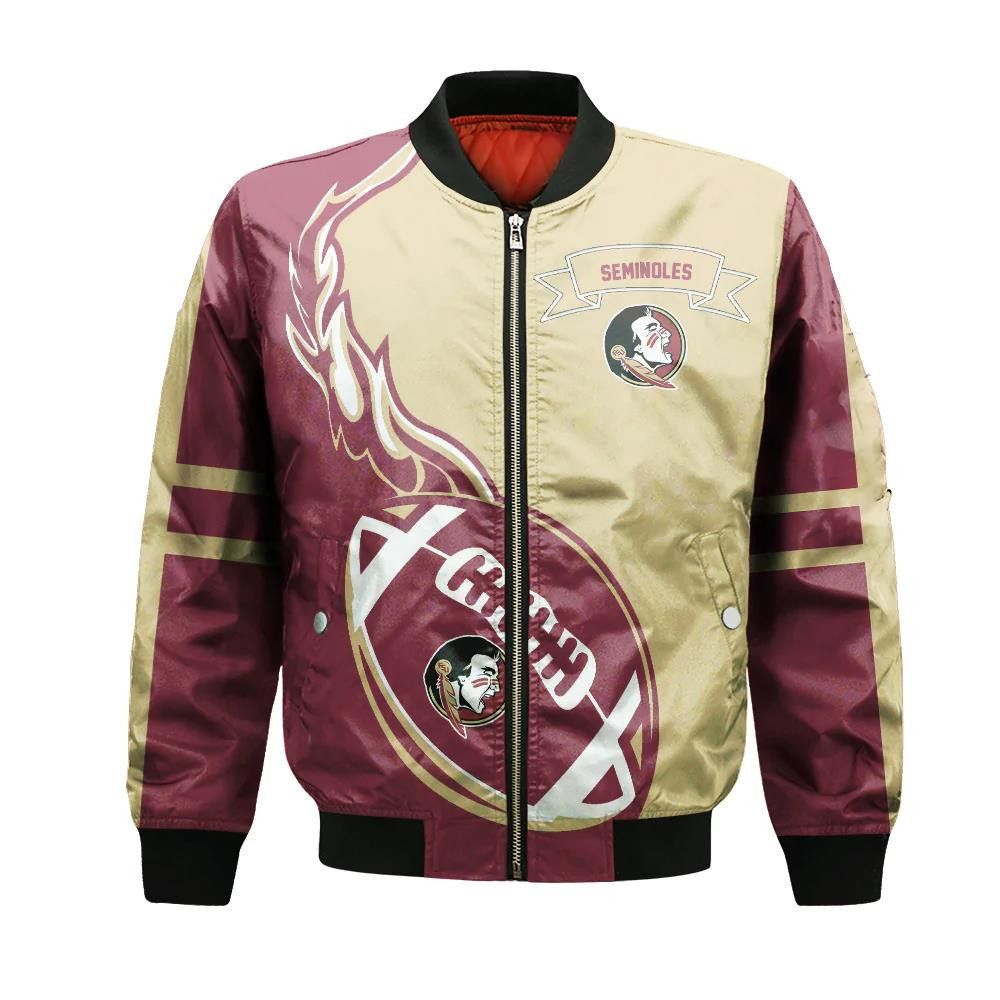 Florida State Seminoles Bomber Jacket 3D Printed Flame Ball Pattern