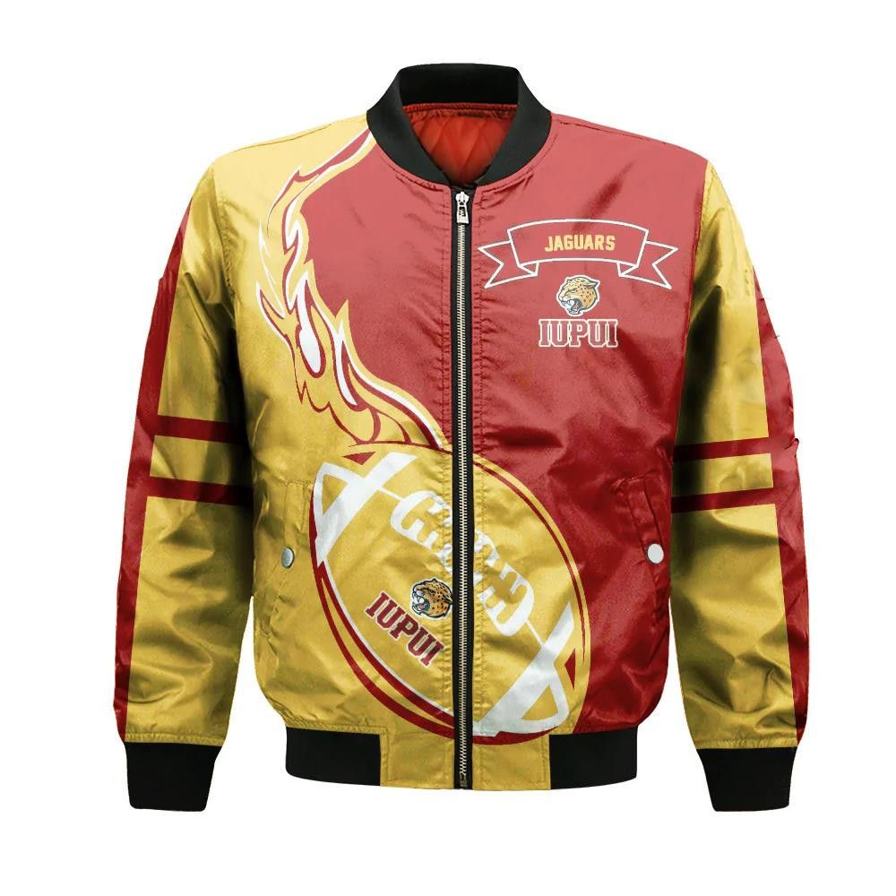 Iupui Jaguars Bomber Jacket 3D Printed Flame Ball Pattern