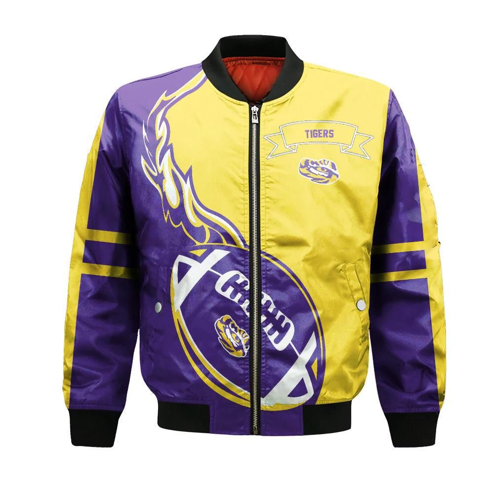 Lsu Tigers Bomber Jacket 3D Printed Flame Ball Pattern