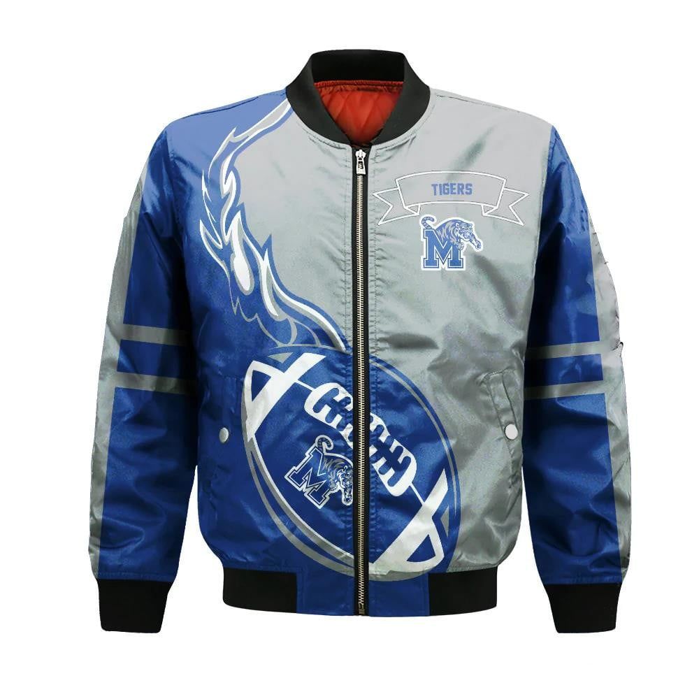 Memphis Tigers Bomber Jacket 3D Printed Flame Ball Pattern
