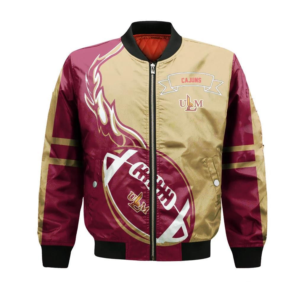 Louisiana Ragin Cajuns Bomber Jacket 3D Printed Flame Ball Pattern