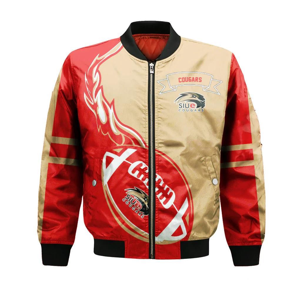 Siu Edwardsville Cougars Bomber Jacket 3D Printed Flame Ball Pattern