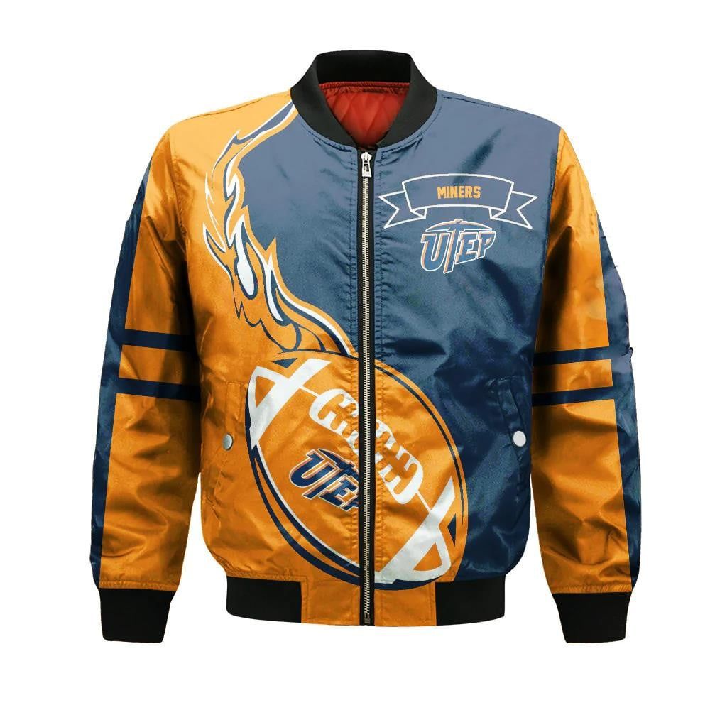 Utep Miners Bomber Jacket 3D Printed Flame Ball Pattern