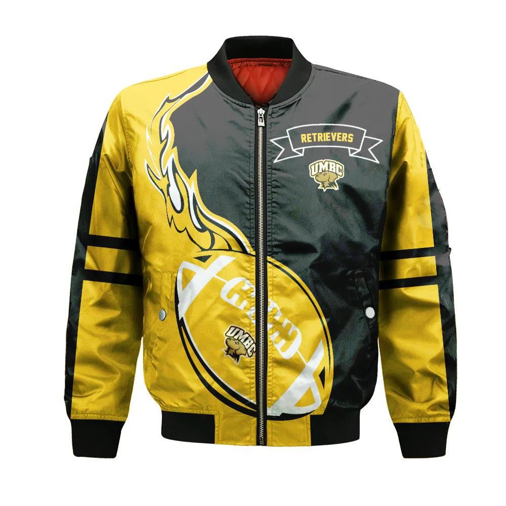 Umbc Retrievers Bomber Jacket 3D Printed Flame Ball Pattern