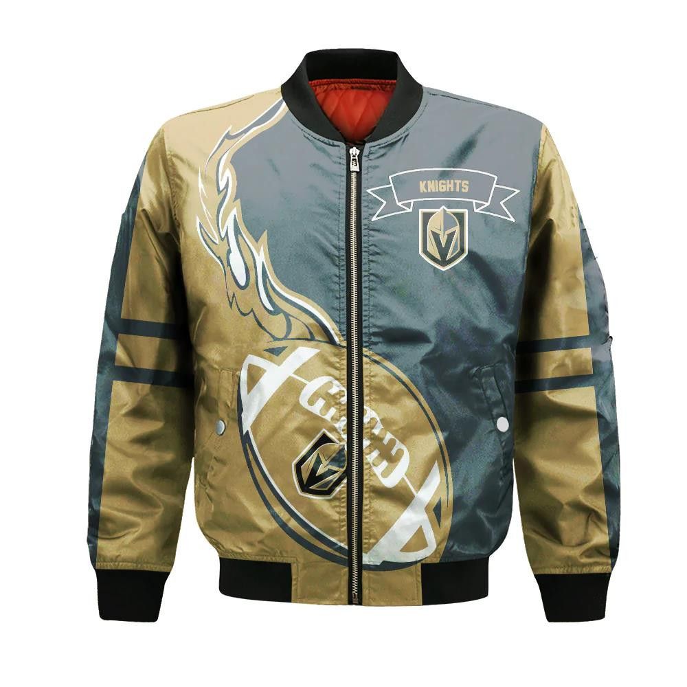 Vegas Golden Knights Bomber Jacket 3D Printed Flame Ball Pattern