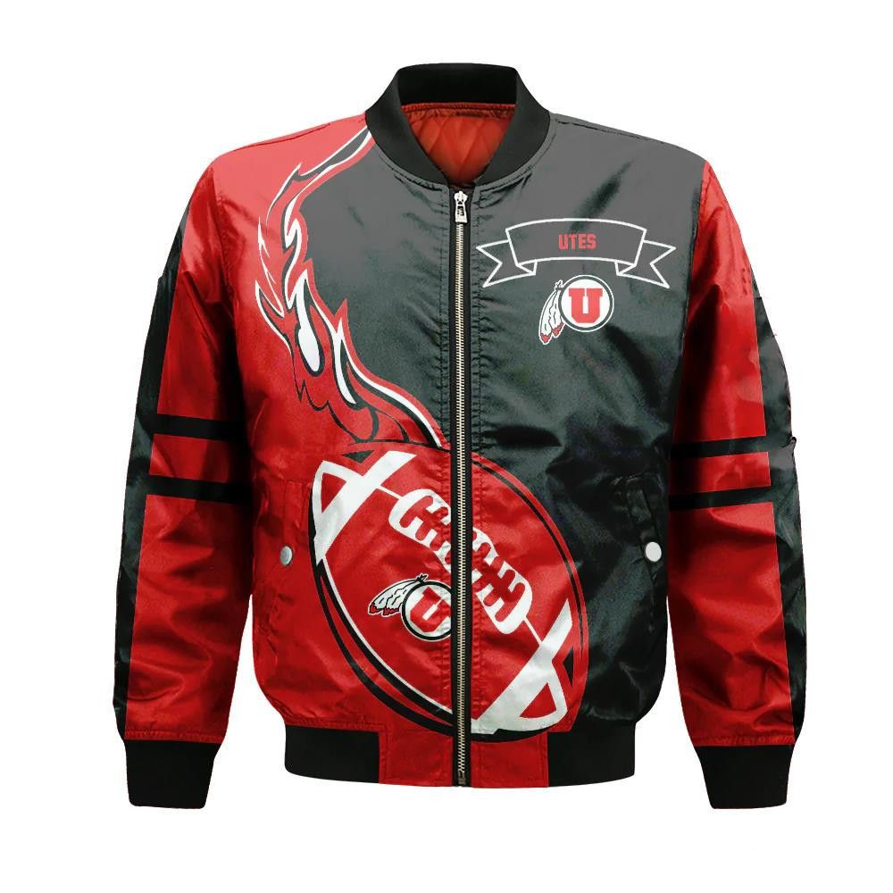 Utah Utes Bomber Jacket 3D Printed Flame Ball Pattern