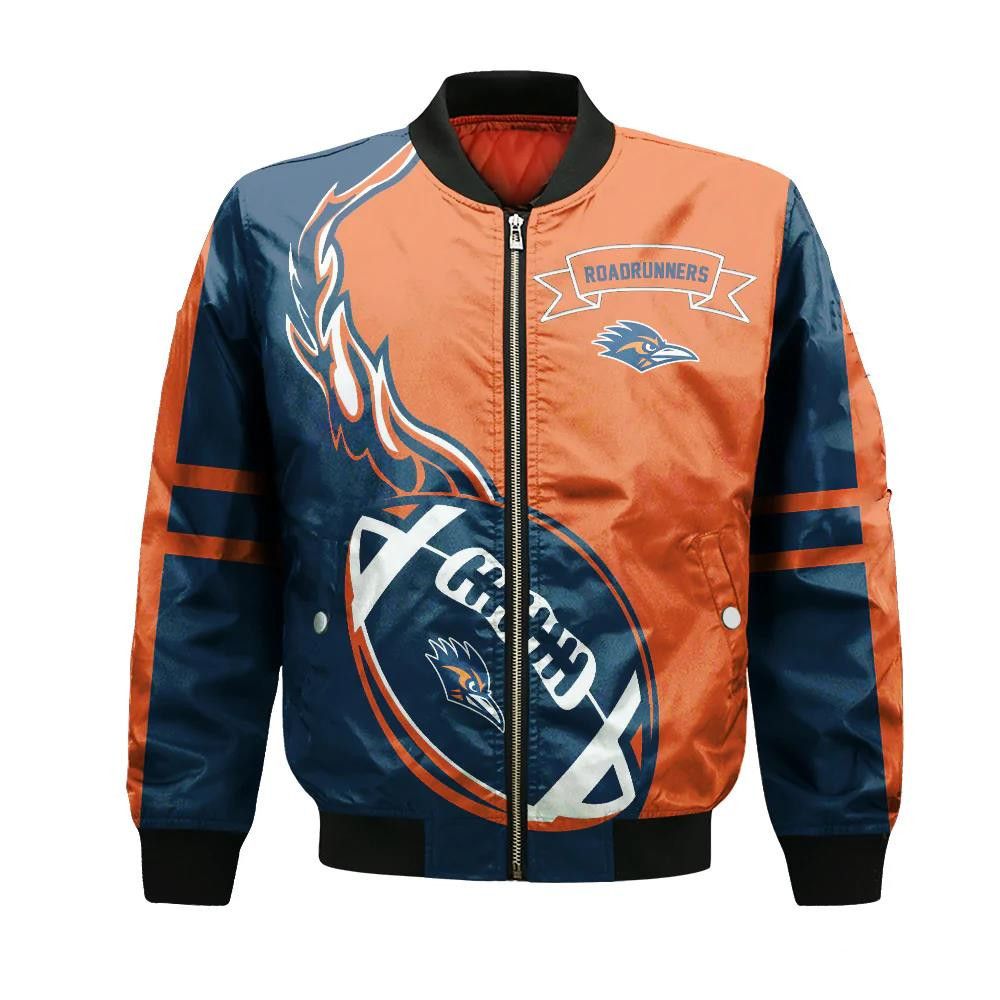Utsa Roadrunners Bomber Jacket 3D Printed Flame Ball Pattern