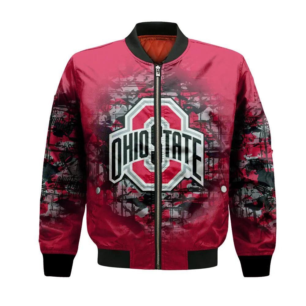 Ohio State Buckeyes Bomber Jacket 3D Printed Camouflage Vintage